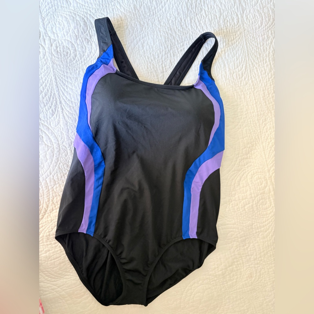 Lands’ End One Piece Black Colorblock Swimsuit